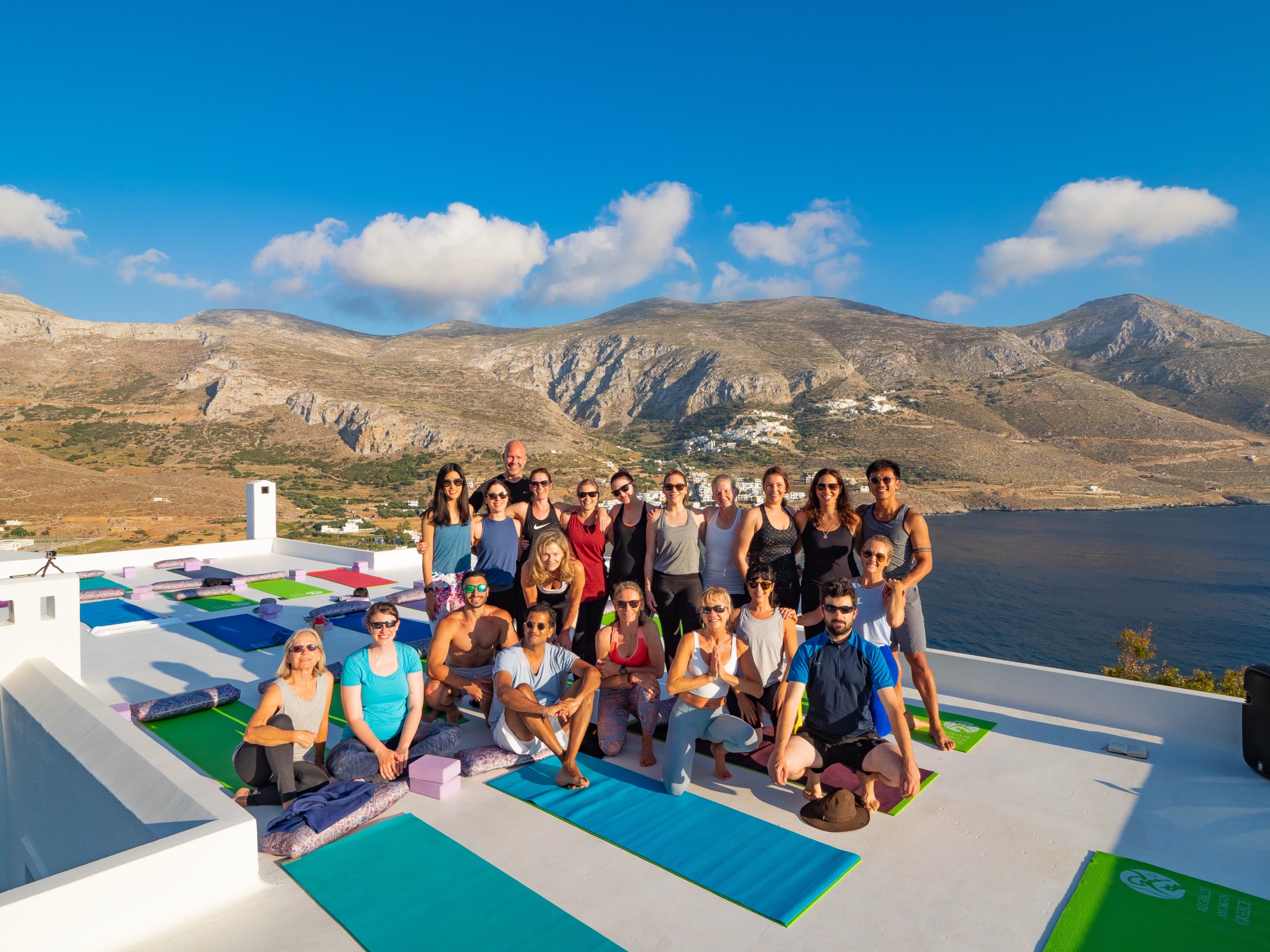 Yoga retreat on the rooftop at Amorgos Aegialis